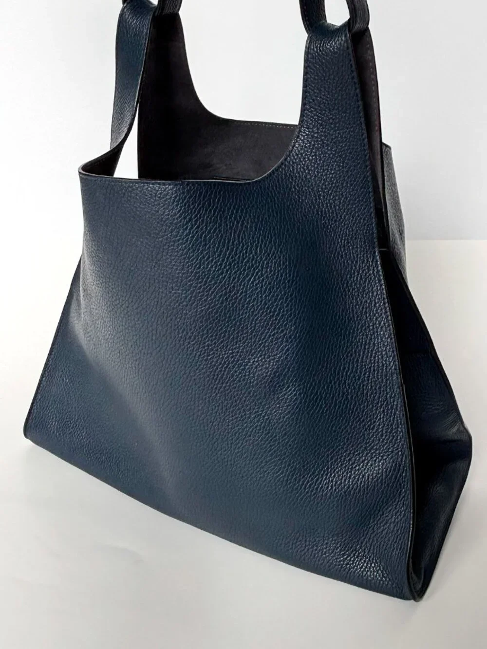 Cuyana Oversized Double Loop Bag Navy Italian Leather Hobo Tote